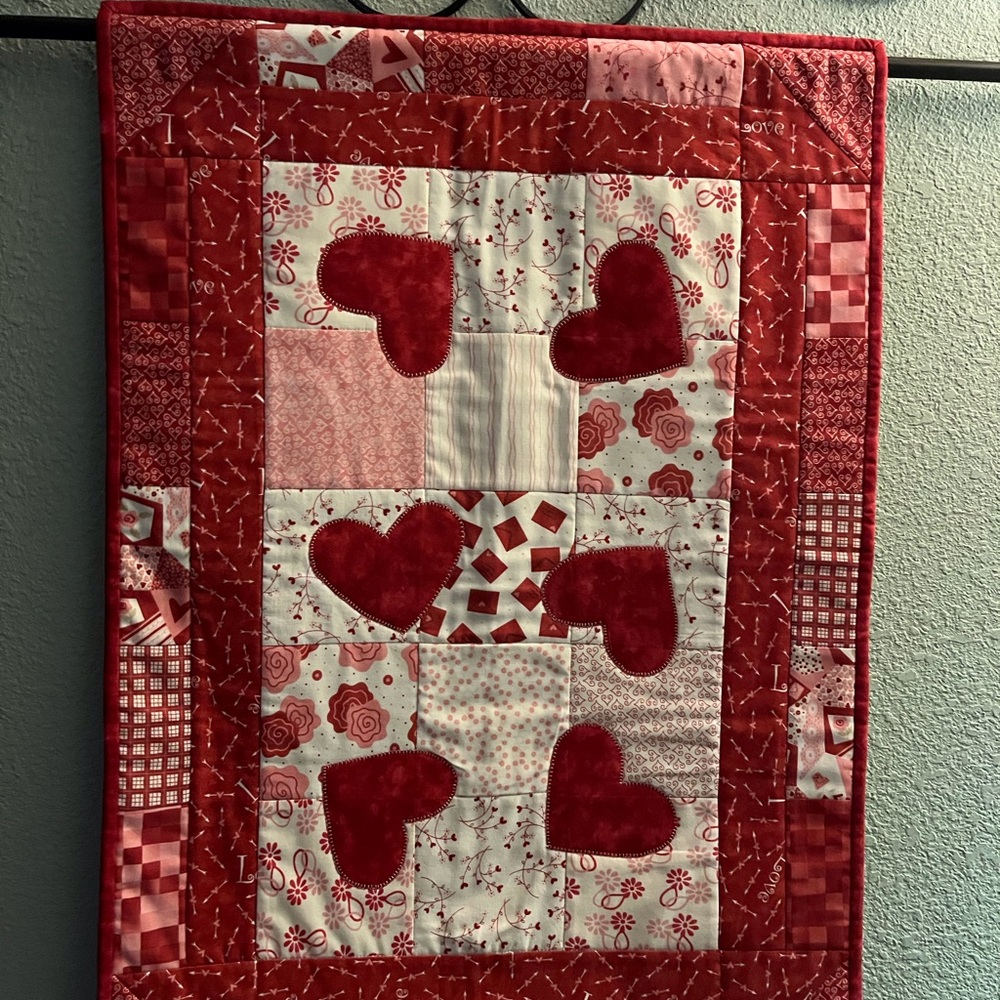 Red and White Heart Quilt Wall Hanging
